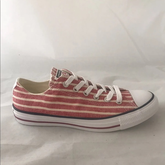 Converse Chuck Taylor Low Top Sneakers Red White Stripe Canvas M13 W15 - Picture 8 of 11